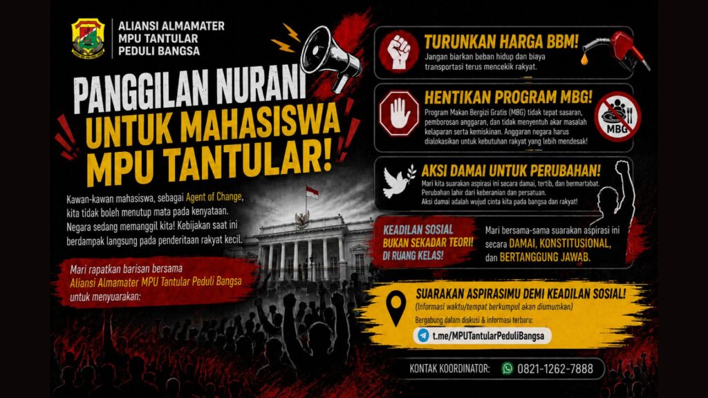 Mahasiswa MPU Tantular Diajak Bergerak, Kritik Harga BBM dan Program MBG